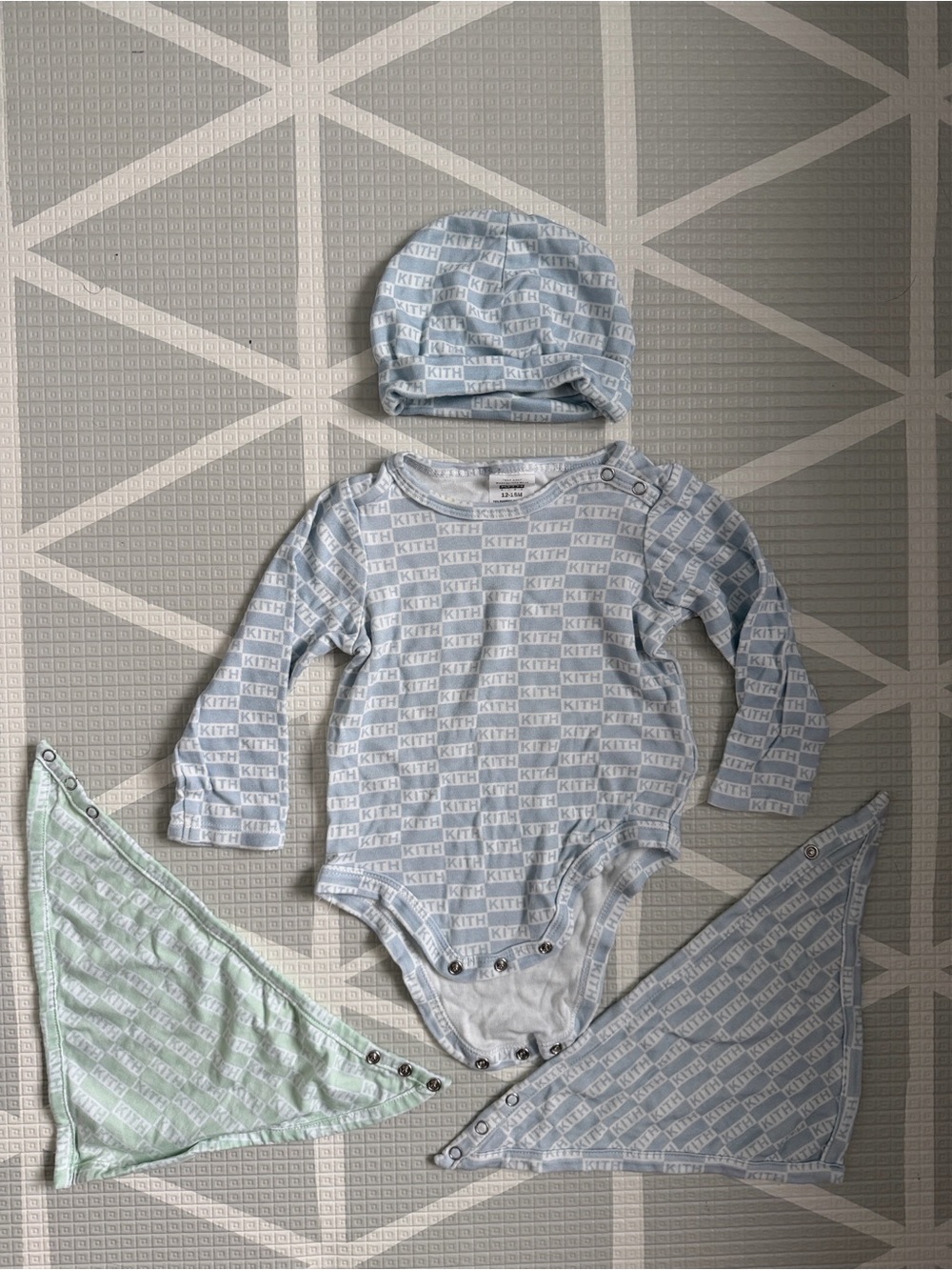 Kith Light Blue Logo-Print Long-Sleeve One-Piece with Hat